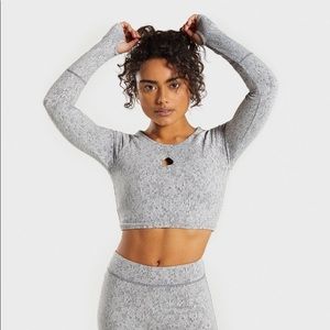 Gymshark Fleur Texture Long Sleeve Crop - Charcoal